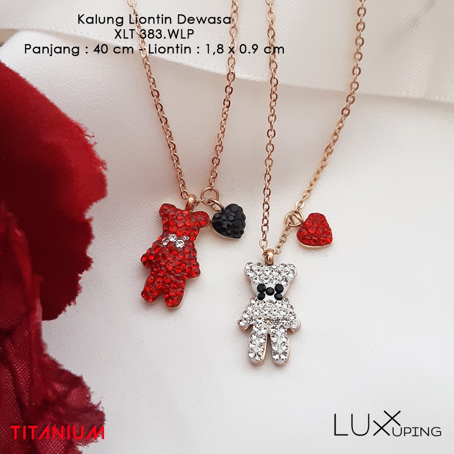 XX 017 -Kalung 40 cm Set Liontin Stainless Steel Bear Love Beruang Kalung Titanium Luxx Xuping