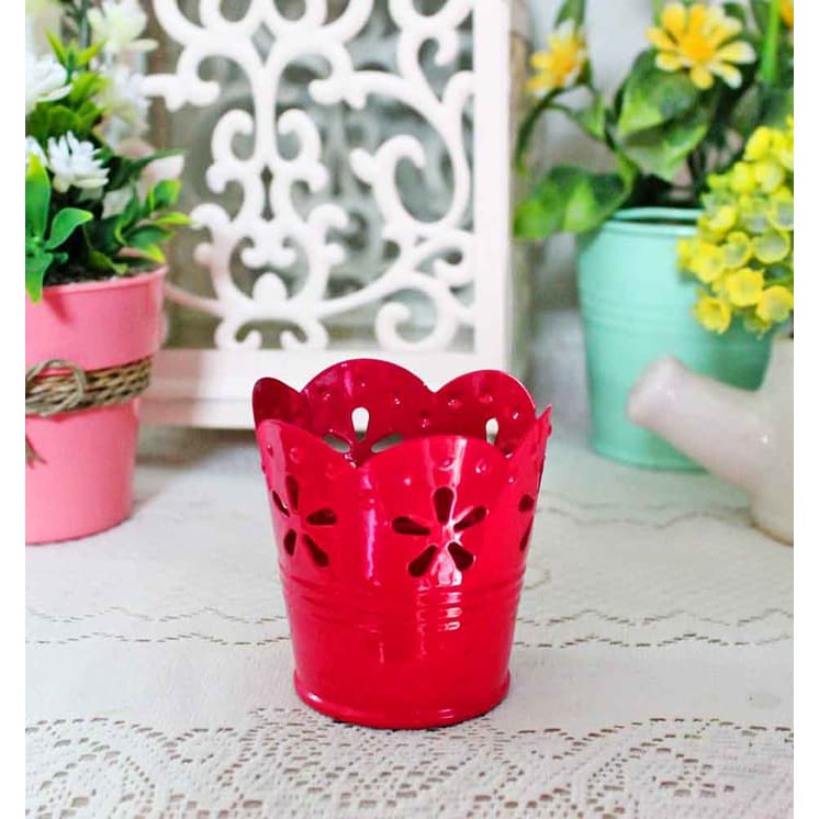 vas bunga hias ember tin can shabby chic / bucket artificial KECIL B5
