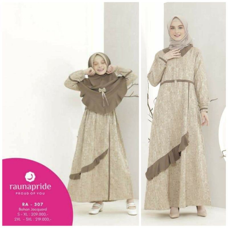 Gamis couple ibu anak Rauna 307 coklat | RK 307 & RA 307| RK307 RA307 coklat