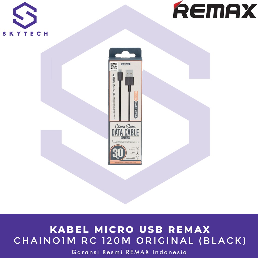 KABEL MICRO USB REMAX CHAINO MINI 30CM BLACK EC 120M ORIGINAL GARANSI RESMI