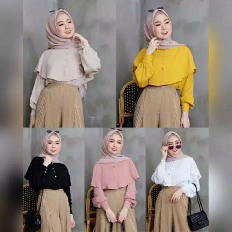 PROMO !! NIKI BLOUSE / TUNICIA AMRELO ANGELIC BLOUSE TUNICIA MOSSCREPE WOLFISH PREMIUM TERMURAH