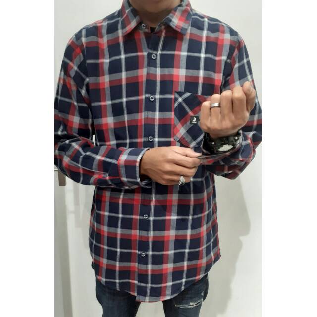 Kemeja flanel pria NEW 3SECOND MERAH ORIGINAL