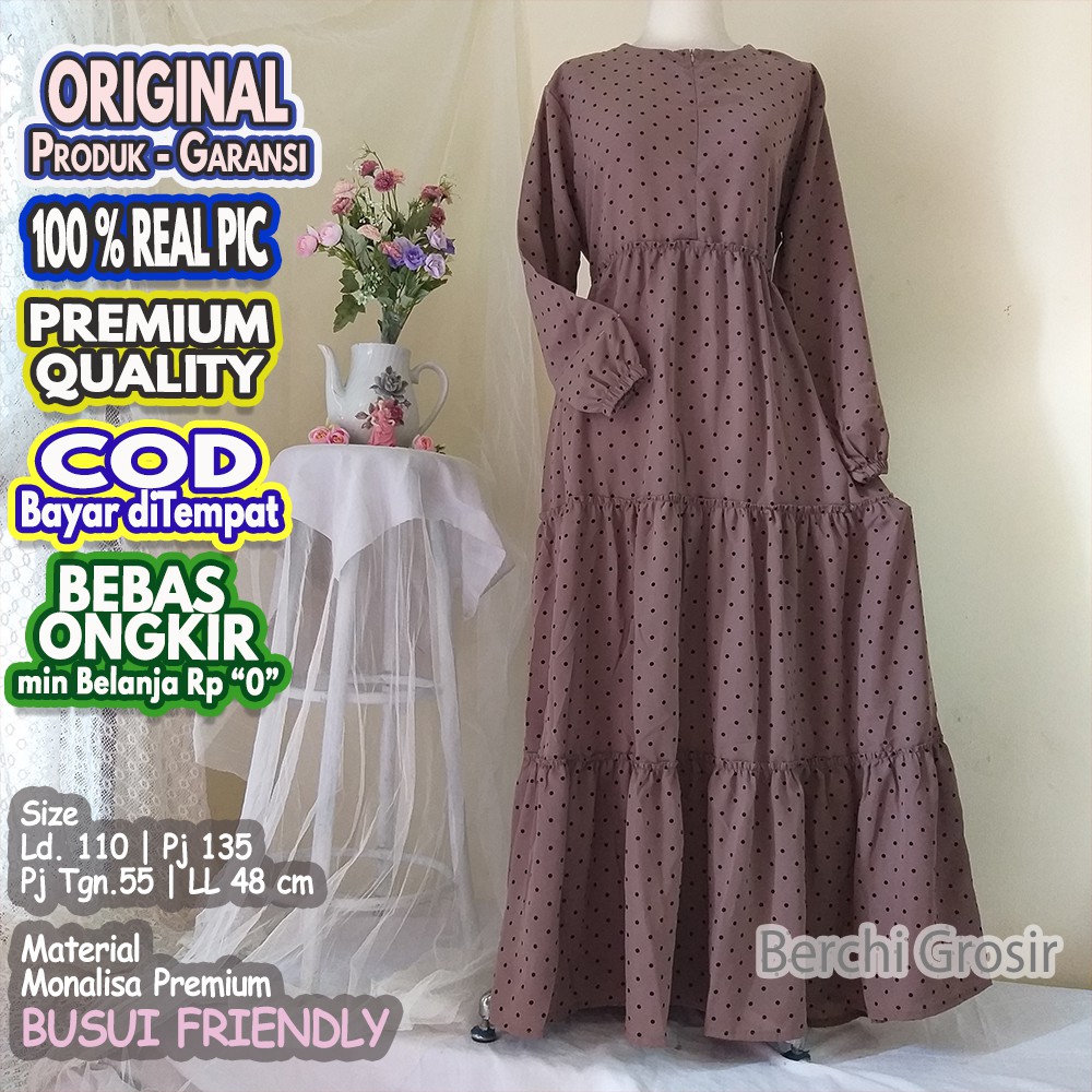 Alima Gamis Lebaran Polkadot Moca Monalisa Wanita Muslim Terbaru