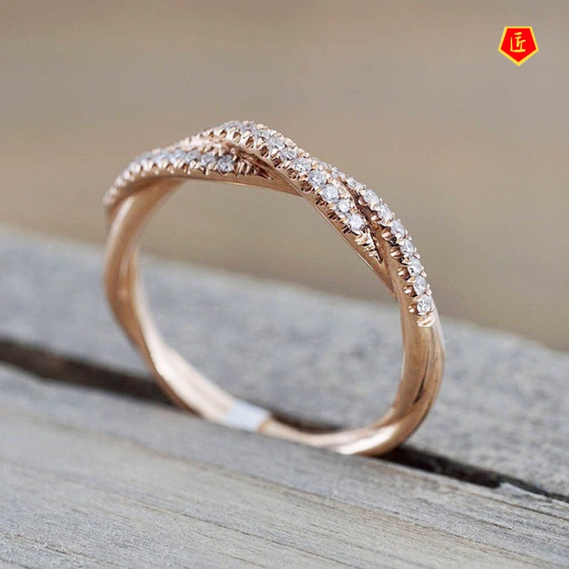 [Ready Stock]New Twist Ring 18K Gold Micro Inlaid with Diamond Simple