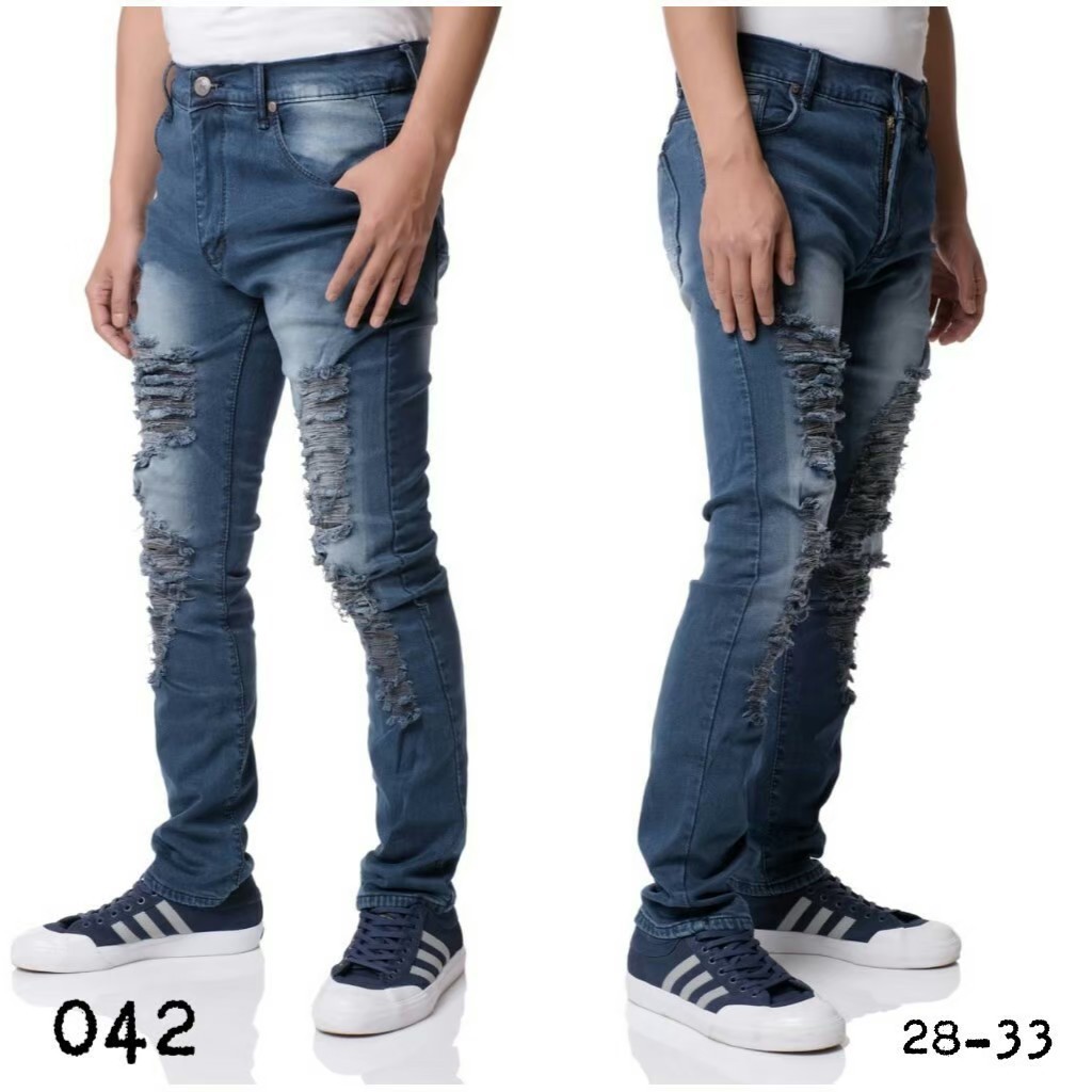 CELANA SOBEK JEANS PRIA RIPPED BIKER SKINY SLIM FIT STRECHT  / CELANA JEANS PRIA SKINY SOBEK A002