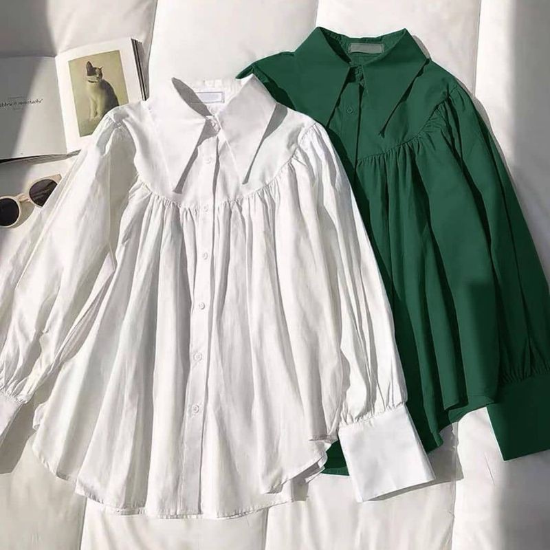 Omega Blouse Kemeja Wanita Blouse Balon Jumbo Baju Atasan Wanita Muslim Korean Style Hijab Polos