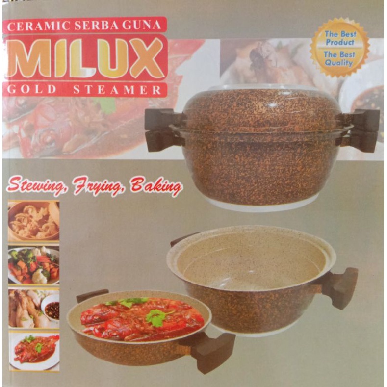 panci serbaguna keramik milux ceramic gold steamer