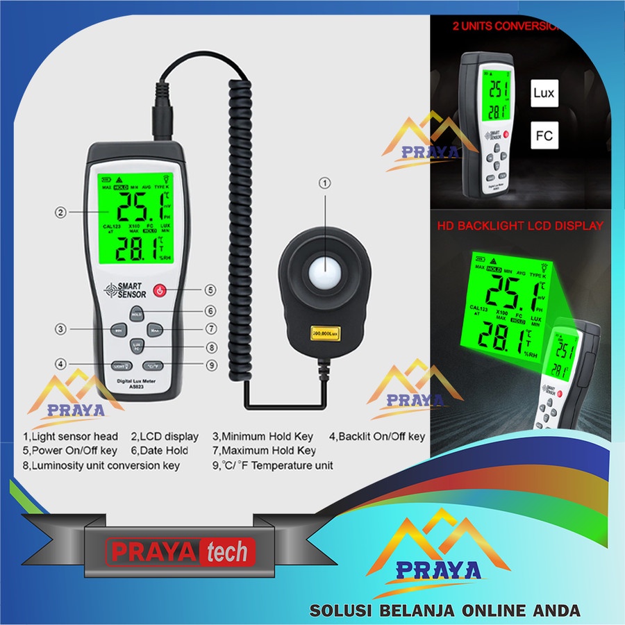 DIGITAL LUX METER ALAT UKUR INTENSITAS CAHAYA TES LIGHT LUMEN TESTER