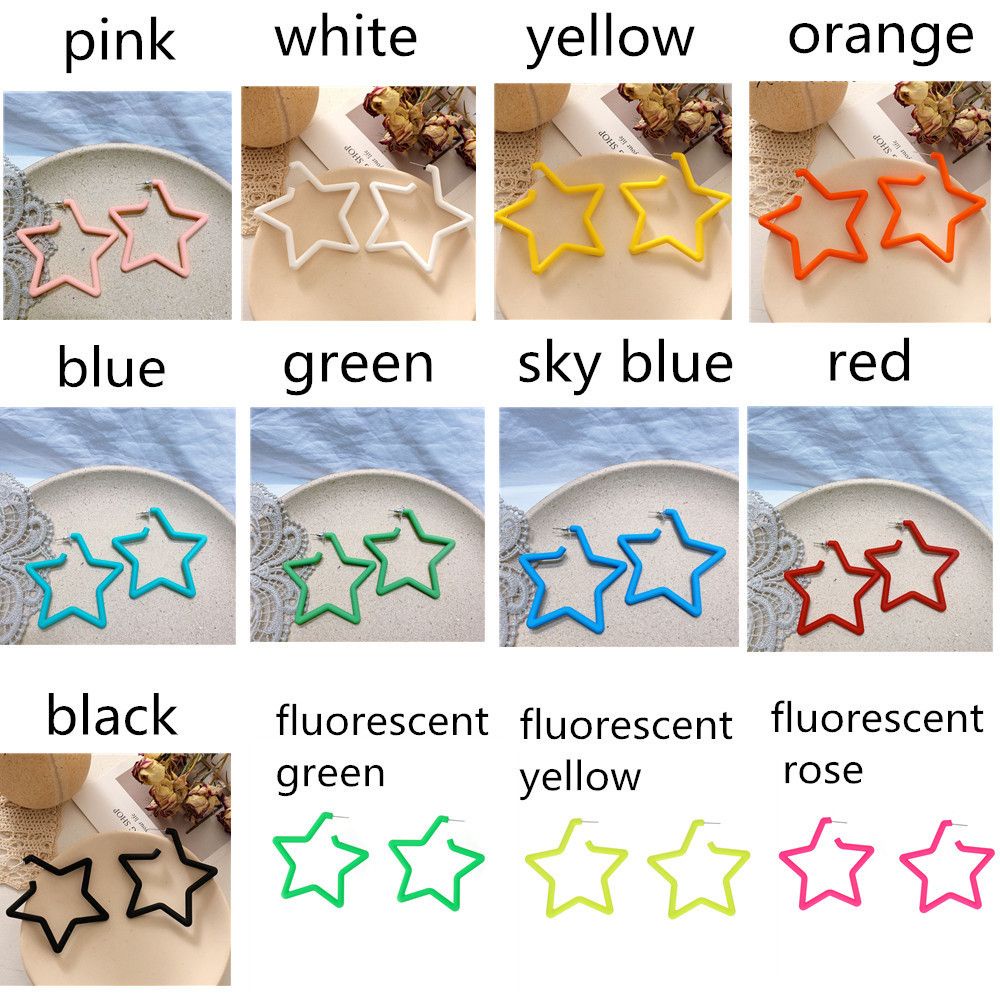 ROW Accessories Geometric Earrings Fashion Hoop Earring Colorful Star Women Cute Personality Vintage Bright Fluorescence/Multicolor