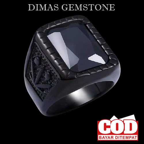 Cincin Batu Akik Black Onyx Kotak Ring Titanium Hitam