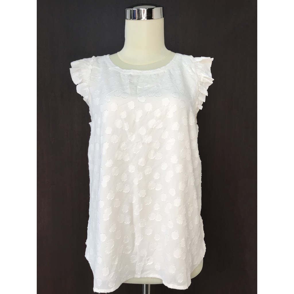 Blouse Wanita - LOFT Dot Jacquard Ruffle Shell 100% Original-1