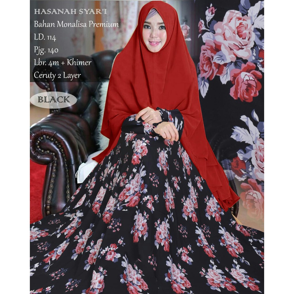 COD BAYAR DITEMPAT GAMIS HASANAH MONALISA PREMIUM PLUS KHIMAR CERUTY 2 LAYER GAMIS WANITA DEWASA