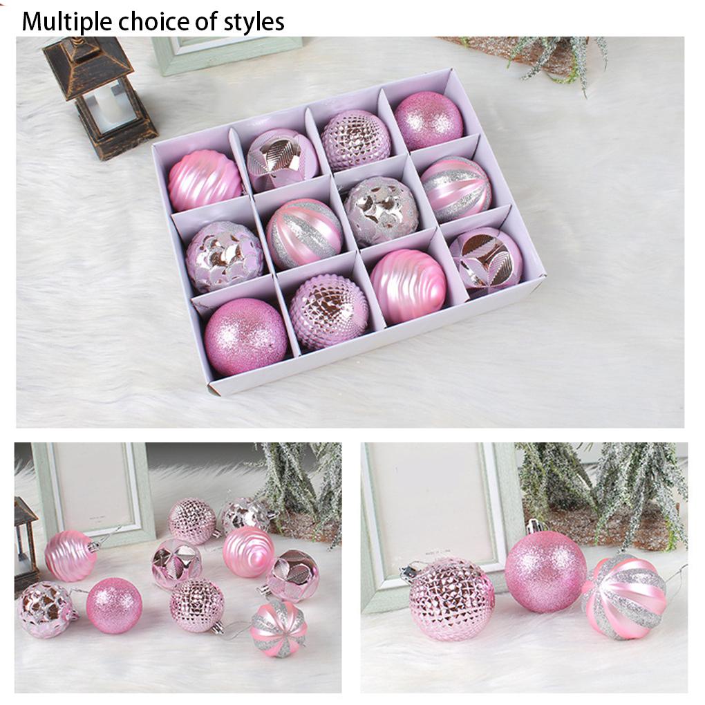 12pcs / Pak Hiasan Gantung Bola Natal Warna Pink Untuk Dekorasi Indoor / Outdoor / Fotografi (house2020)