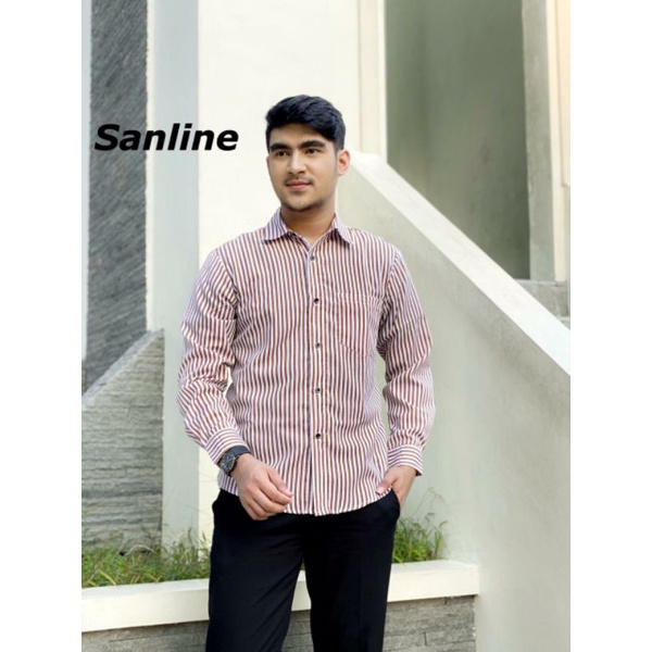 KEMEJA CASUAL GARIS-GARIS | Kemeja Motif Pria By MEN TELL - Kemeja Pria Lengan Panjang