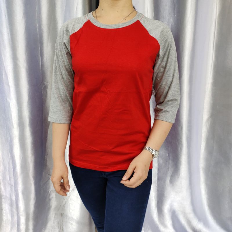 Kaos Polos Raglan  Merah Lengan Abumisty  3/4 uk M L XL XXL 20 22 S