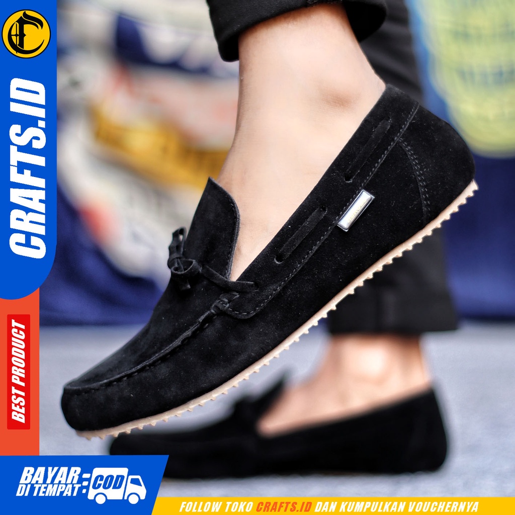 Sepatu Slip On Pria Sepatu Casual Pria Kulit Suede Kerja Kantor Sepatu Slop Pria Sepatu Hitam Pria CRATS CELTIZ