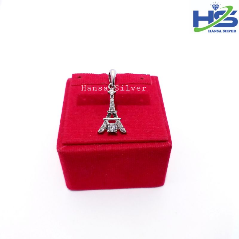 Liontin Perak Asli Silver 925 Lapis Emas Putih Model Menara Eiffel Paris - Perhiasan Perak Wanita