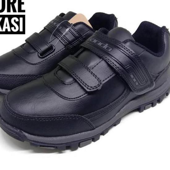 *PREMIUM Sepatu Sekolah Anak Laki-laki Lelaki Perempuan Ando Morgan Lite Velcro TK SD SMP HITAM .,