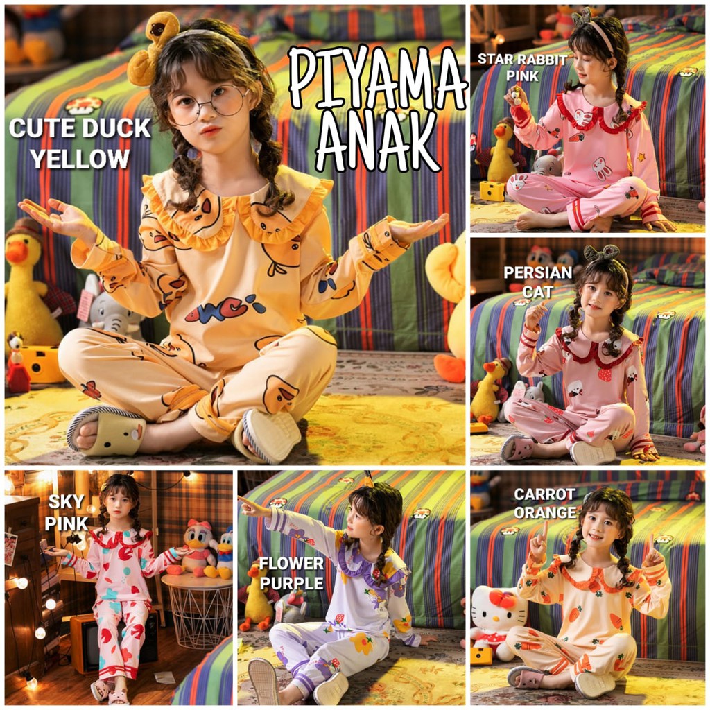 PIYAMA ANAK PEREMPUAN KOREA IMPOR / BAJU TIDUR ANAK CEWEK / SETELAN BAJU DAILY SANTAI NYAMAN IMPORT