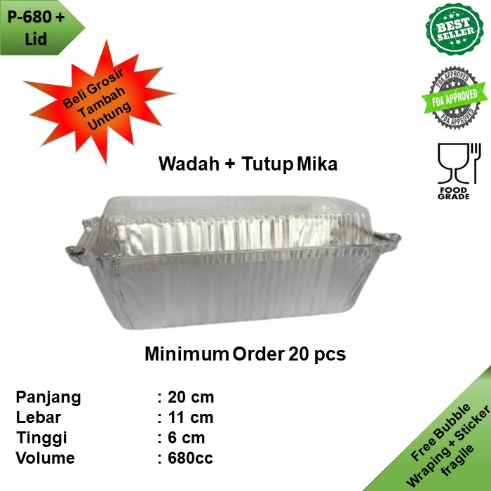 Alumunium Foil Tray Kotak Cup P680 + Tutup Mika isi 20 pcs