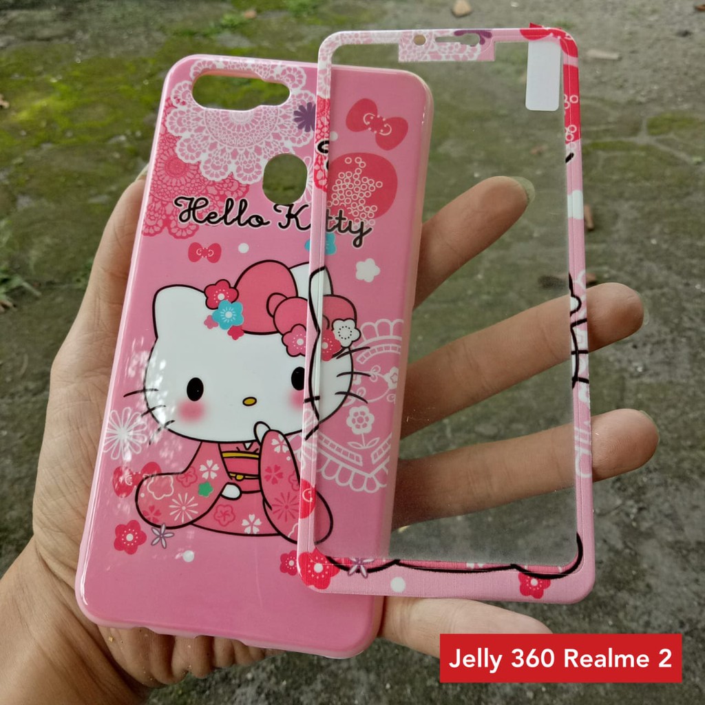 Case 360 Realme 2 Jelly Glossy 3D + Tempered Glass Motif