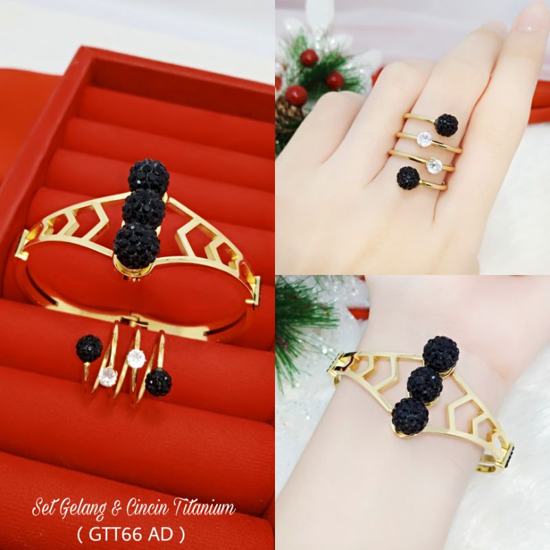 Gelang Tangan Titanium Set Cincin Wanita GTT66 AD