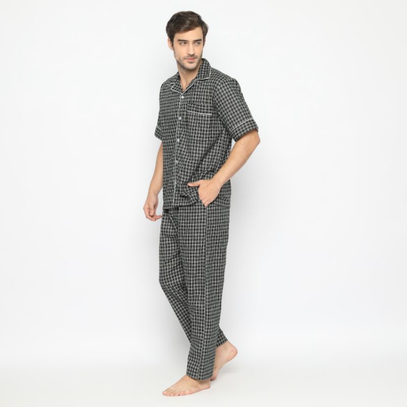 HANA SLEEPWEAR PIYAMA / BAJU TIDUR PRIA / WANITA ( COUPLE )  100 % COTTON-Black Squares