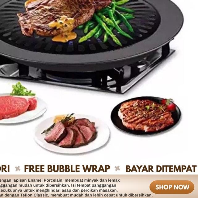 Alat Panggang Bulat Barbeque Grill Pan Pemanggang BBQ Tempat Bakar Daging Ayam Sosis Sate Anti Lengk
