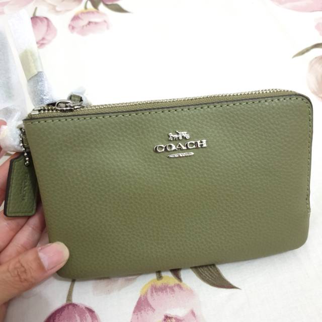 ORIGINAL Coach Pebble Leather Double Zip Corner Wristlet