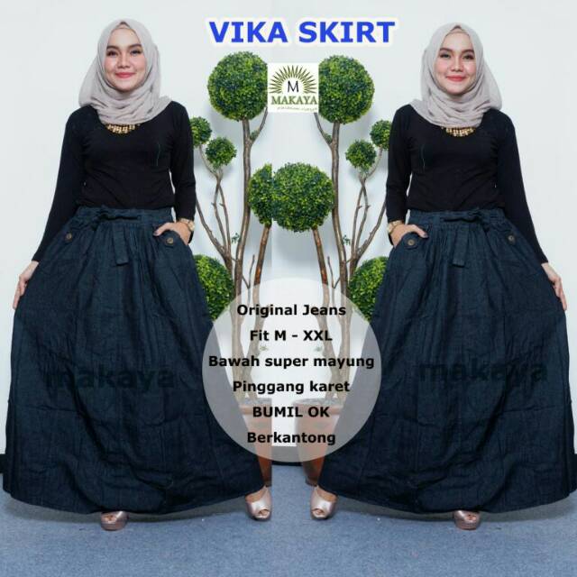 rok jeans jumbo panjang polos XXL pinggang karet jeanswash original premium casualskirt simpleskirt