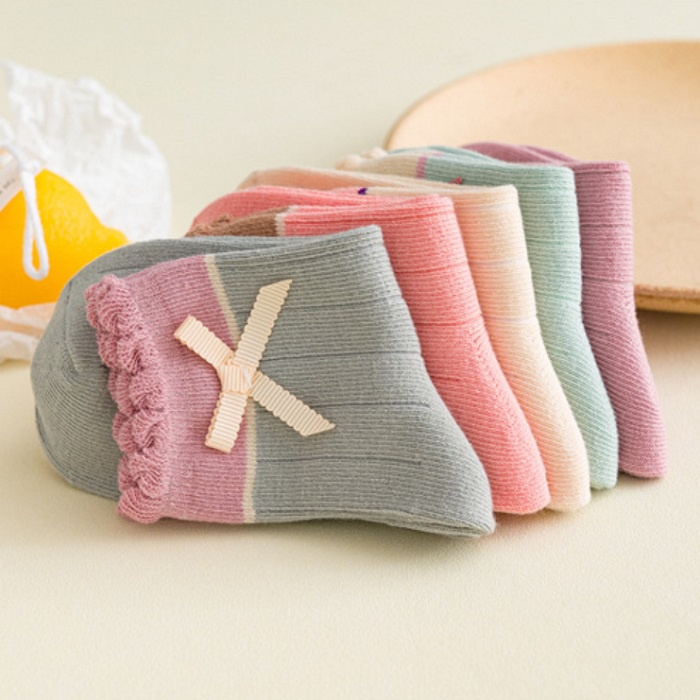 RYX - Frill Ribbons Kaos Kaki Bundle Anak Perempuan Fashion Casual Berisi 5 Pasang - Ori Import