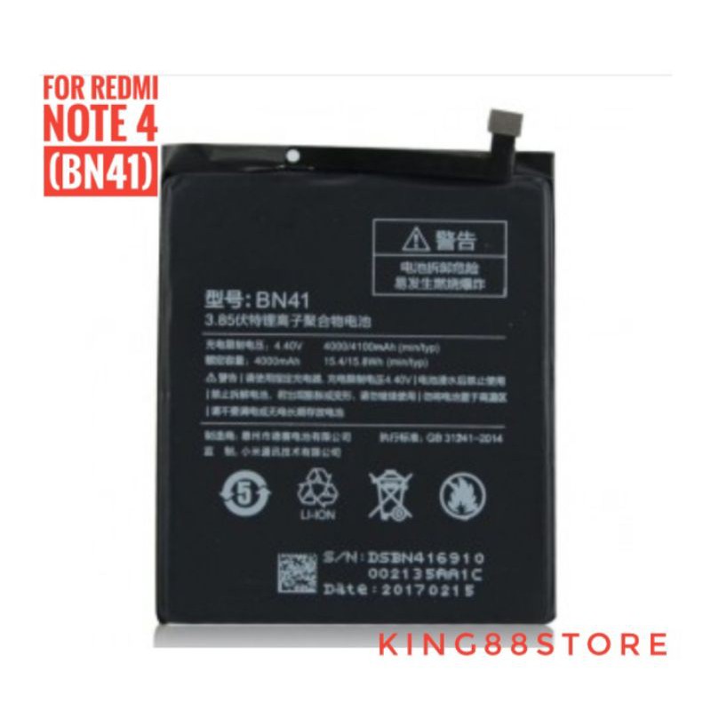 BATTERY BATERAI BATRE ORIGINAL 100% XIAOMI REDMI NOTE 4/BN41