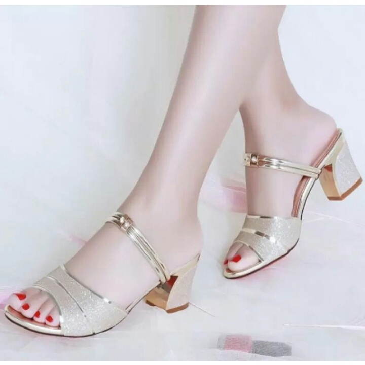 Sandal Wanita Chunky Heels Sendal Pesta Model Tali Sendal Hak Tahu 5 Cm KN 1
