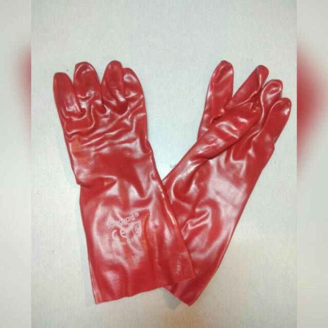 Sarung Tangan PVC 16 Inc Merah Tahan Panas Kimia Safety Gloves safeguard