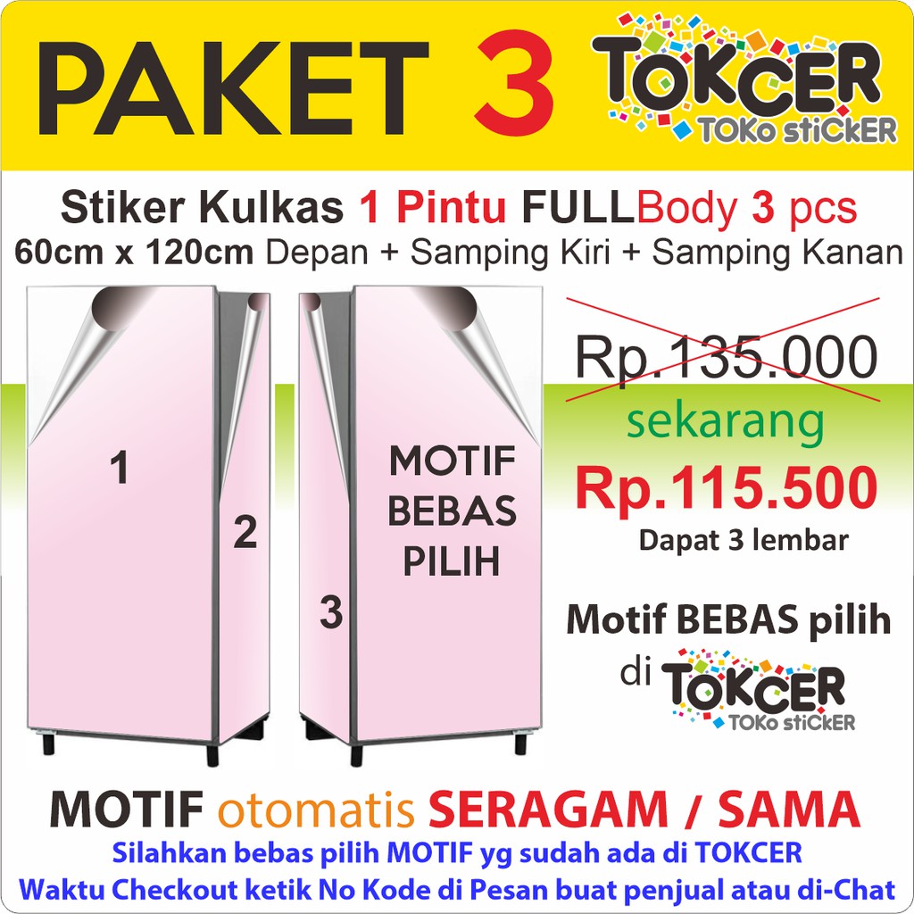 PAKET 3 : Stiker Kulkas 1 Pintu FULLbody 3 Lembar