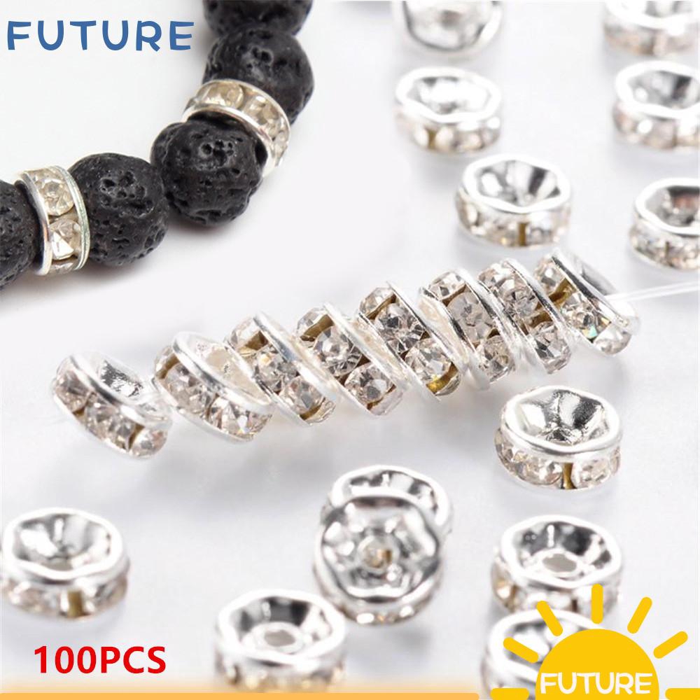 100pcs Manik Manik Spacer Kristal Warna Silver Emas Untuk 