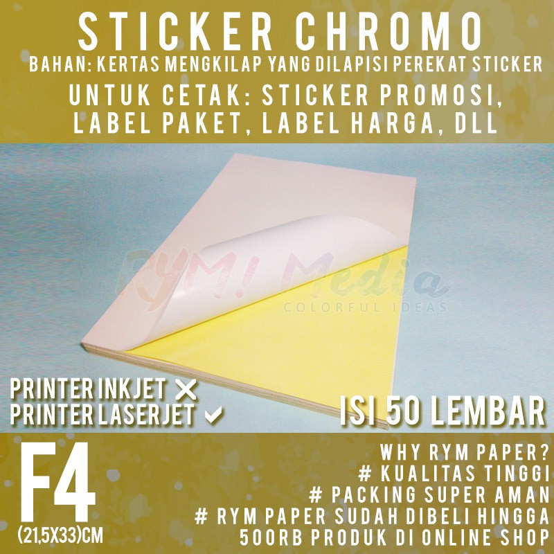 

Sticker Chromo F4 isi 50 lembar / Kertas Stiker Glossy Mengkilap Folio