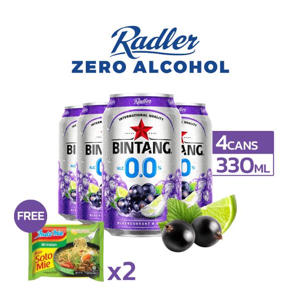 Bintang Radler Zero Blackcurrent & Lime 4 x 330 mL Free Indomie 70gr