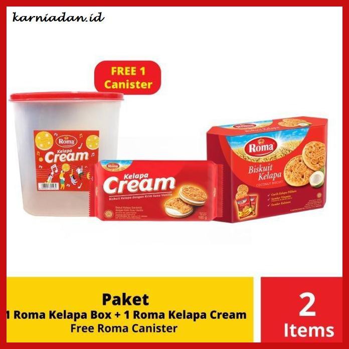 

MAKANAN-RINGAN- PAKET ROMA KELAPA BOX DAN ROMA KELAPA CREAM FREE CANISTER -BERMACAM-MACAM.