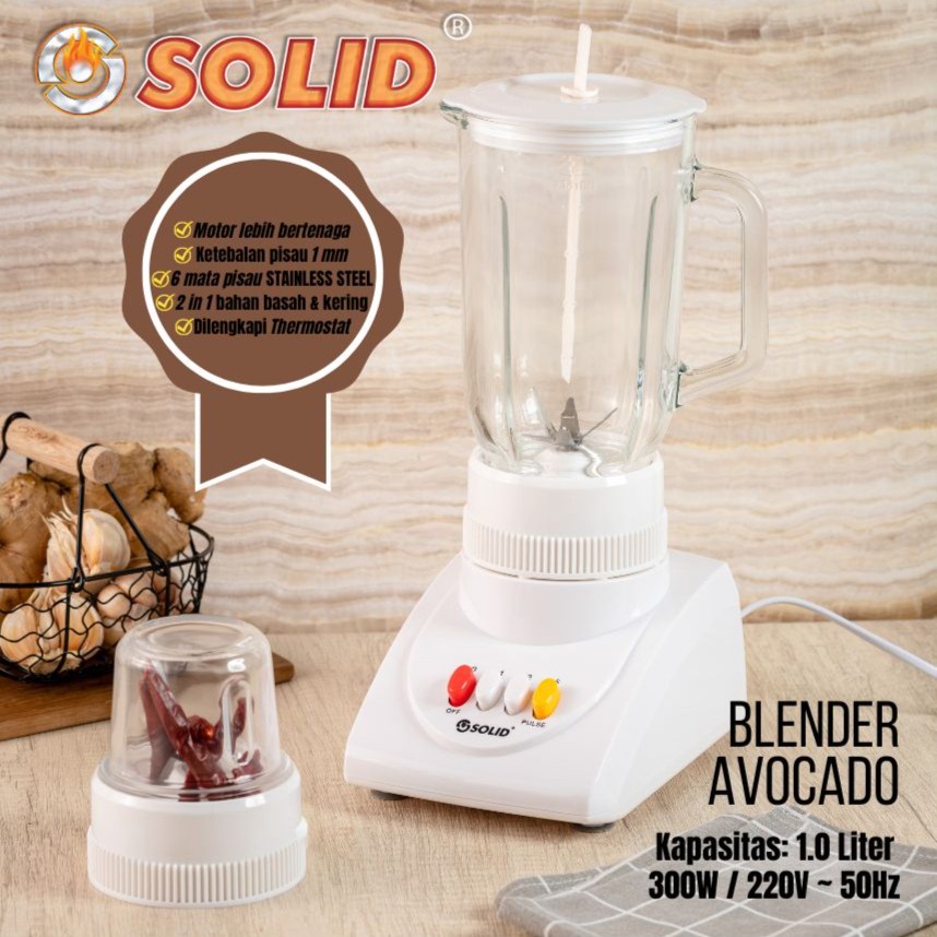 SOLID Blender Kaca 1 Liter 2in1 AVOCADO - Garansi Resmi 1 Tahun