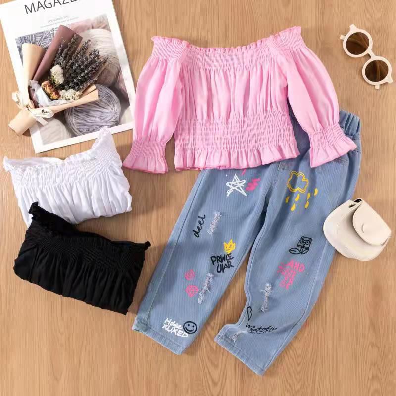 (LOLI-JKT) BS-233 SET ANAK CEWEK MODEL AND JUST FRDE CELANA JEANS SIZE 90-140