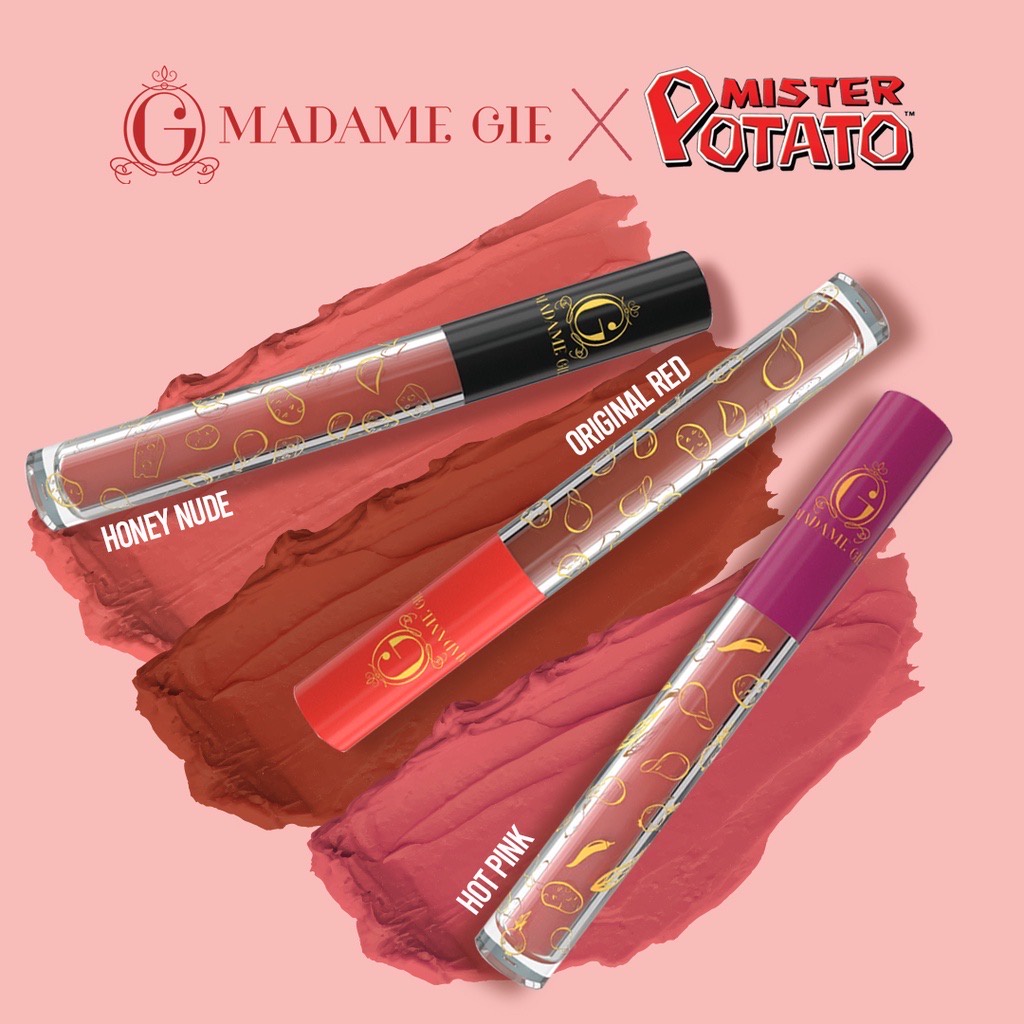 MADAME GIE X MISTER POTATO Lip Cream Indonesia / Lipstick Primer BB Foundation Loose Powder Eyeshadow Blush On Eyeliner Eyebrow Mascara Lipstick Matte Gloss Balm Kutek / Facial Wash Toner Essence Serum Sunscreen Mask Masker Body Lotion / Lipill Me Netizen