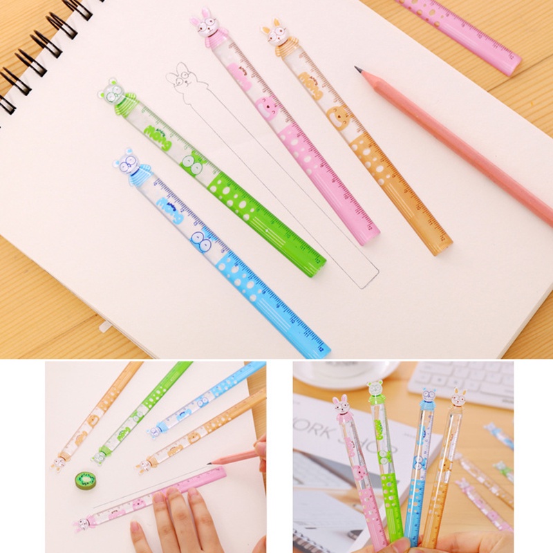 2pcs / set Penggaris Lurus Mini 12cm Motif Kartun Untuk Stationery Anak Sekolah