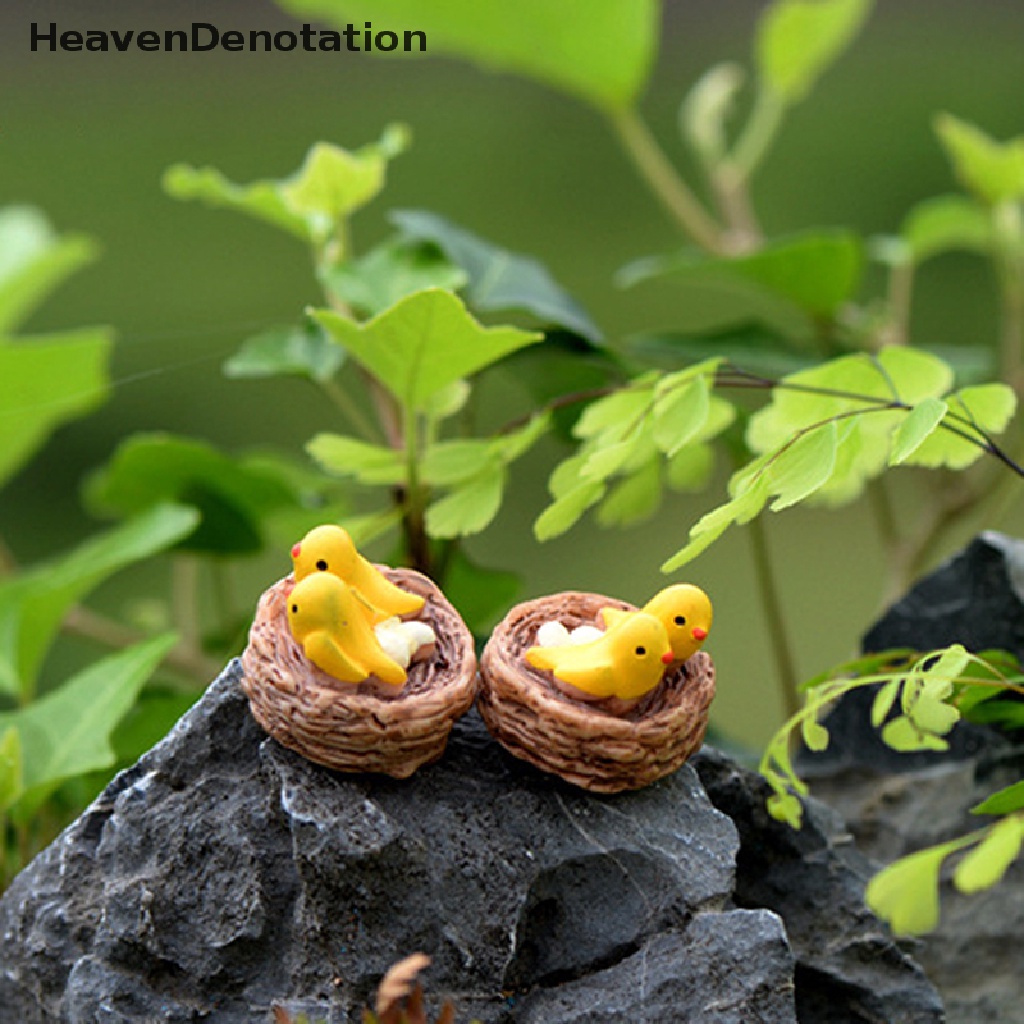 [HeavenDenotation] Mini nest with birds fairy garden miniatures gnomes moss terrariums resin crafts figurines for home decoration accessories