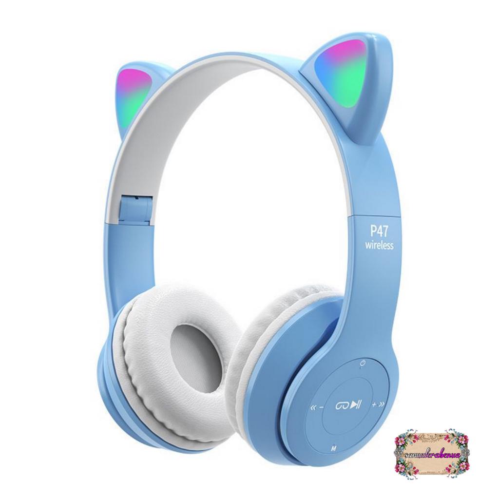 CAT EARS HEADSET headphone Hf bando telinga kucing P47m LED BANDO BLUETOOTH wireles RGB GAME HEADSET G-P47M LED WIRELESS super BASS SB5402