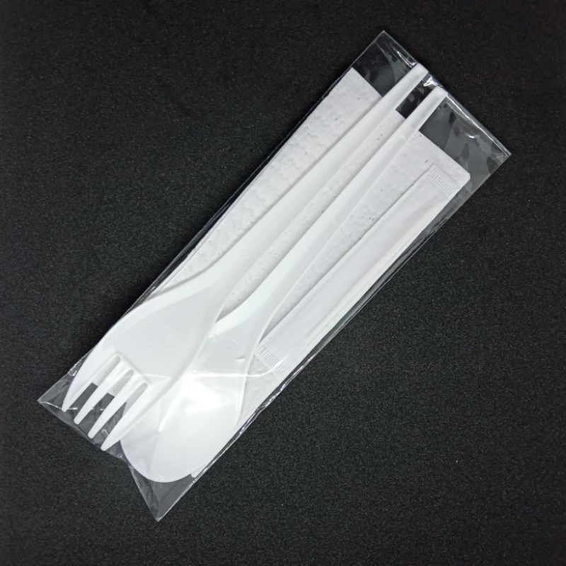Catering Set / Paket Sendok Garpu Makan Plastik Set (Sendok Garpu Panjang Putih Suapi PS)