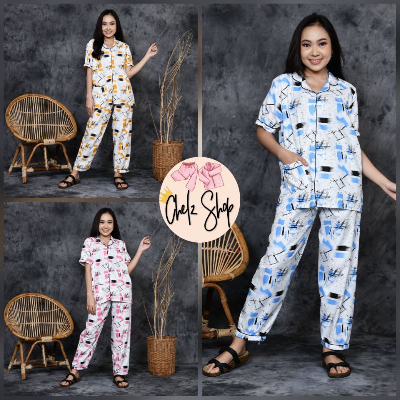 Baju Tidur Piyama Wanita/Cewek Pajamas Dewasa Katun Motif Daun