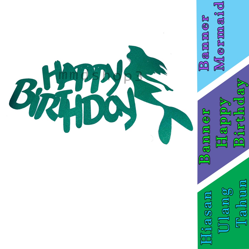 Hiasan ulang tahun - Banner Mermaid - Banner Happy Birthday - Polos