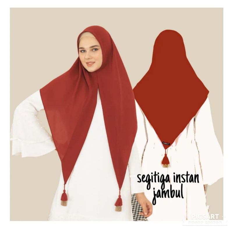 Hijab Kerudung Segitiga Instan Tassel Instant Jambul  Diamond Crepe