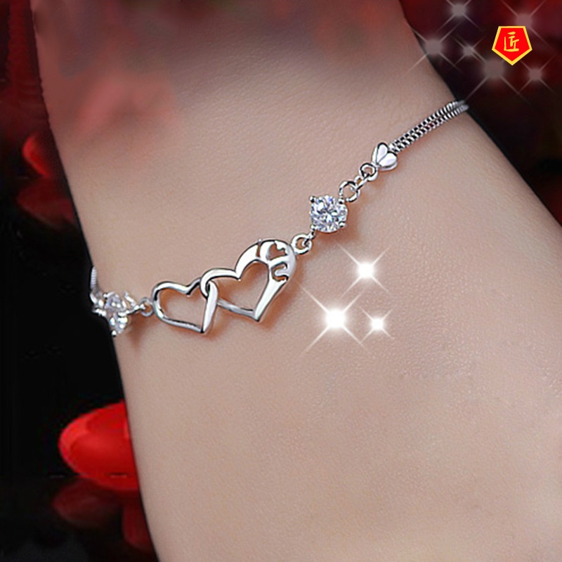 [Ready Stock]Women's Korean-Style Silver White Crystal Bracelet